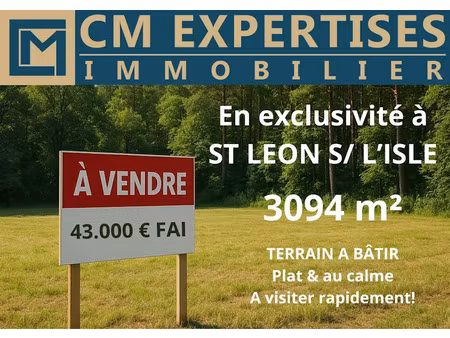 vente terrain à batir 3094 m² à saint-leon-sur-l'isle (24110)  43 000 €