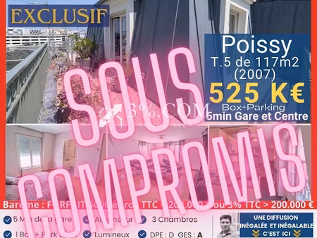 vente appartement 5 pièces 117 m² à poissy (78300)  525 000 €