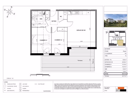 vente appartement 3 pièces 63.11 m² à sciez (74140)  334 900 €