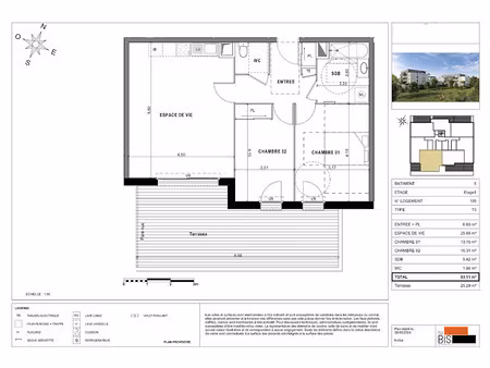 vente appartement 3 pièces 63.11 m² à sciez (74140)  339 000 €