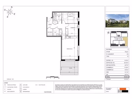 vente appartement 3 pièces 67.09 m² à sciez (74140)  339 900 €