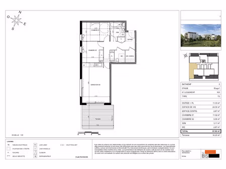 vente appartement 3 pièces 67.09 m² à sciez (74140)  370 900 €