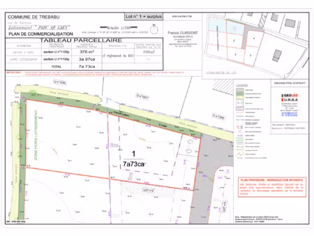achat terrain 834m² trebabu 29217