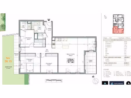 apppartement 4 piéces 109 44m2 dans residence neuve de standing.