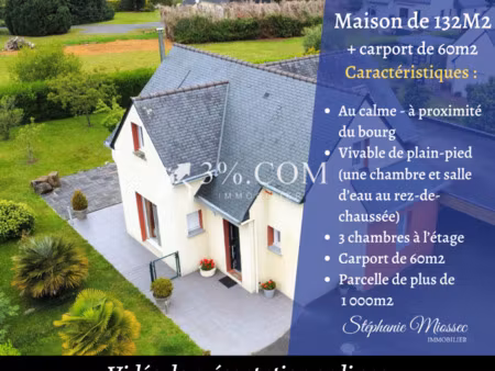 tréguidel : charmante maison traditionnelle de 132 m² sur un terrain de plus de 1 000 m²