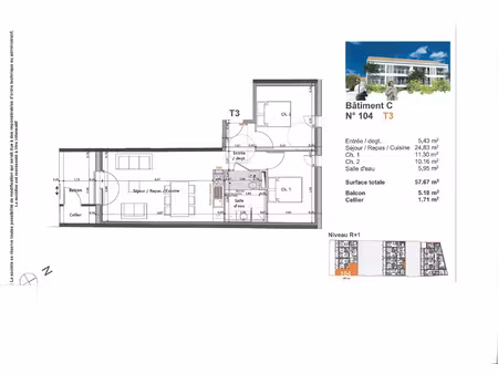 appartement 3 pieces - 57.67 m2