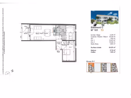 appartement 3 pieces - 64.53 m2