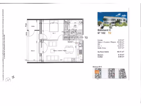 appartement 2 pieces - 43.11 m2