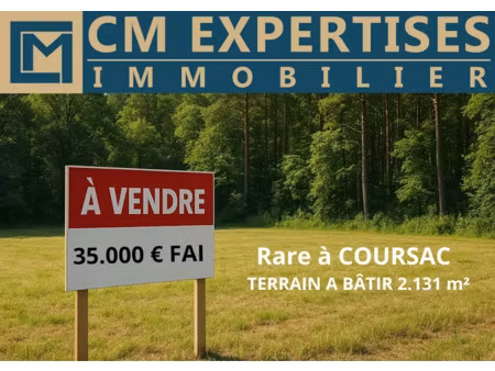 vente terrain à batir 2131 m² à coursac (24430)  35 000 €