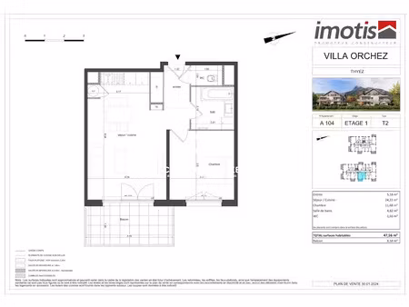 vente appartement 2 pièces 47.56 m² à thyez (74300)  210 000 €