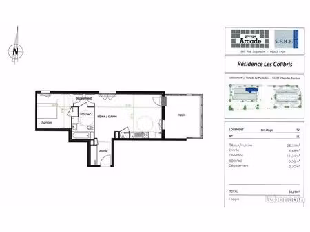 appartement 2 pièces 50 m²