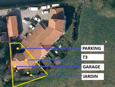 appartement t3 57m² avec locataire en place-garage-jardin120m²