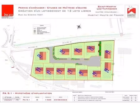terrain 402 m² saint martin lez tatinghem