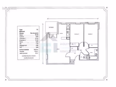 appartement 3 pièces 63 m²