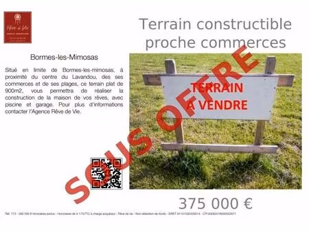 vente terrain 900m2 bormes-les-mimosas 83230 - 375000 € - surface privée