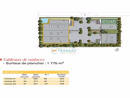 my transac vous propose à la vente des locaux d'activités neufs 1 775m²  799m²  502m² et 4