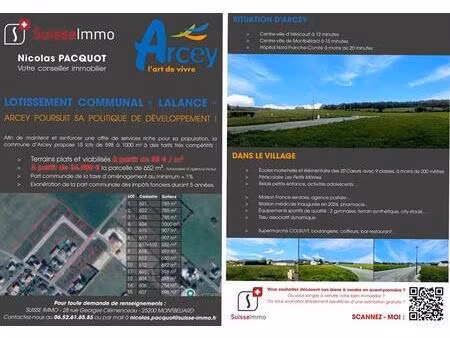 vente terrain 754 m² arcey (25750)