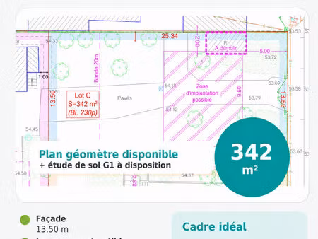 vente terrain  342.00m²  chelles