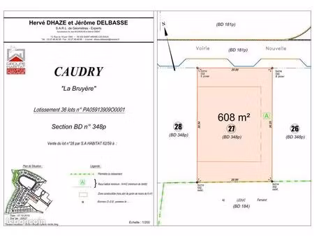 terrain 608 m² caudry