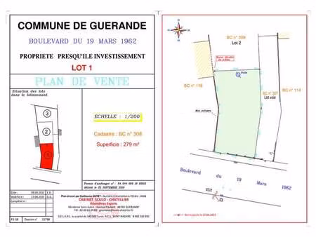 vente terrain à guérande (44350) : à vendre / 279m² guérande