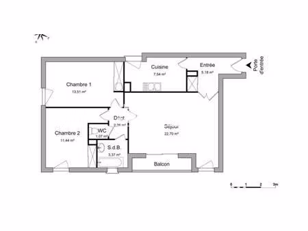 asnieres - 3 pieces - balcon - cave - parking