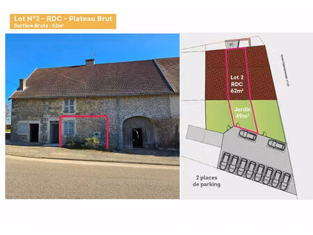 plateau de plain-pied à aménager - 52m² - jardin privatif  stationnements et cave