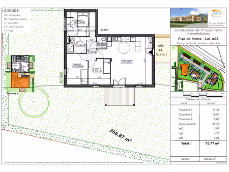 appartement t4 de 76 m² avec jardin + place privative - faibles charges - st just