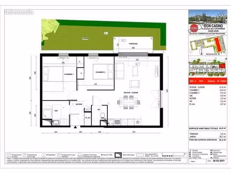 appartement 3 pièces 65 m²