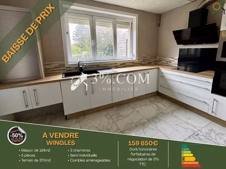 vente maison 5 pièces 124 m² à wingles (62410)  159 650 €