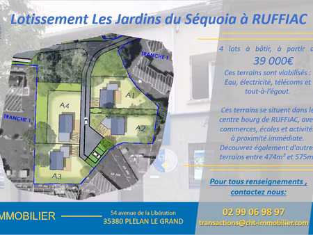 vente terrain 474 m² à ruffiac (56140)  39 000 €