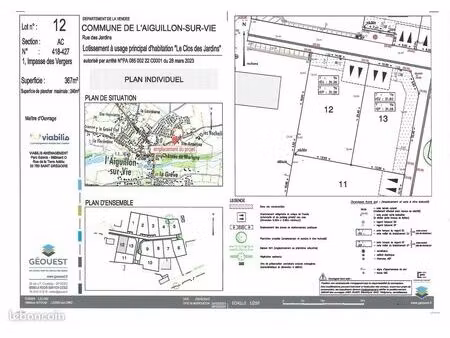 terrain constructible 367 m² – parcelle n°12 “clos des jardins” – l’aiguillon-sur-vie (85)