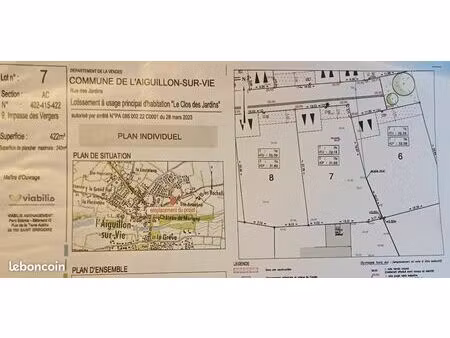 terrain constructible 422 m² – parcelle n°7 “clos des jardins” – l’aiguillon-sur-vie (85)
