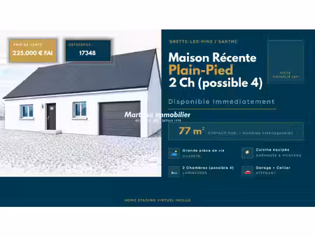 maison plain-pied à brette-les-pins - dpe a/a  emménagement immédiat !
