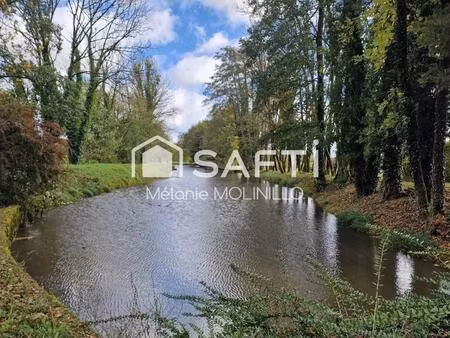 parcelle de nature avec un étang et un abri en dur