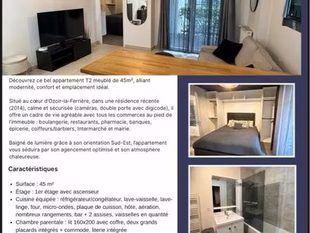 découvrez ce bel appartement t2 meublé de 45m²   alliant modernité  confort et emplacement
