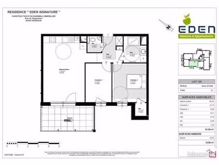 appartement 3 pièces 61 m²