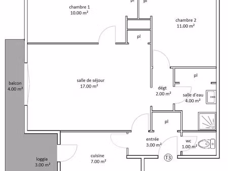 appartement 3 pièces 58 m²