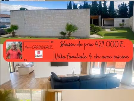 en baisse : villa familiale recente avec piscine a pennautier