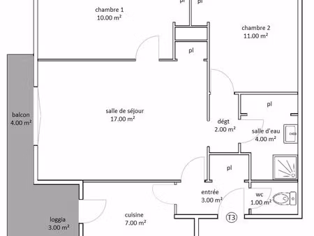 appartement 3 pièces 59 m²
