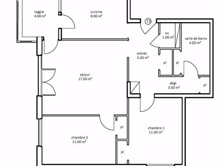 appartement 3 pièces 61 m²