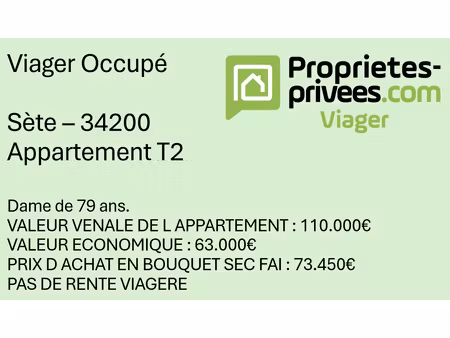 viager occupe appartement sete 2 pièce(s) 25.6 m2