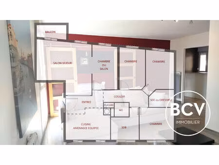 appartement t5 comprenant 4 chambres. place de parking en sous-sol