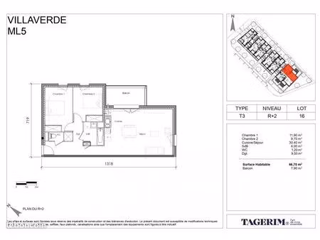 appartement 3 pièces 66 m²