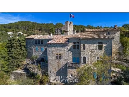 château rénové avec chambres d'hôtes  jardins en terrasses et vaste vue dominante