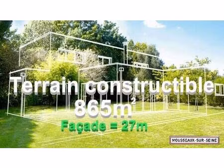 très beau terrain constructible 865 m2 avec 27m de façade.