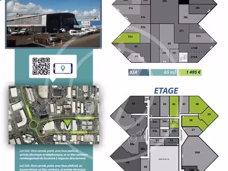 a louer bureau de 60 m2 à louer à jarry 1020 € ht/ mois + charges