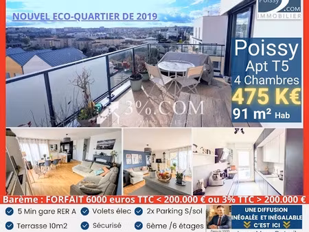 vente appartement 5 pièces 91 m² à poissy (78300)  475 000 €