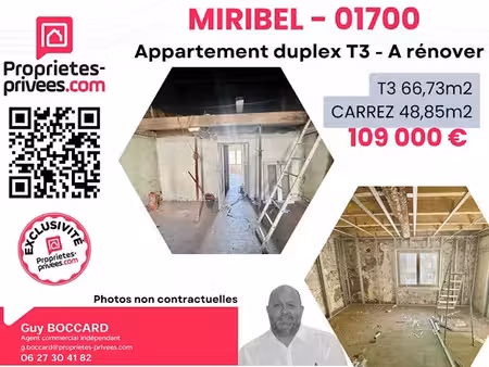 vente appartement 3 pièces 66.73 m² à miribel (01700)  109 000 €