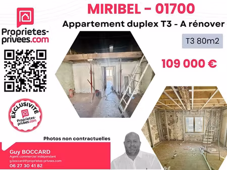 vente appartement 3 pièces 80 m² à miribel (01700)  109 000 €