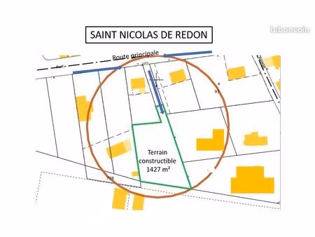terrain 1 kms du bourg de st nicolas de redon 1427 m2 divisible